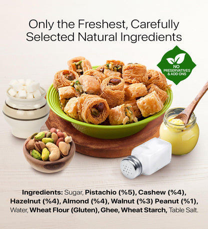 Cerez Pazari Baklava Pastry Gift Set - Turkish Baklava Pastry With Nuts & Spices - Baklava Gift Box From Turkey - Pastry, Halal Snacks - Assorted 45-48 Pieces Per Metal Dessert Box - 1.32 lbs