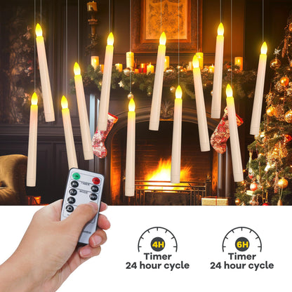 PChero Flameless Candles with Remote Timer, 7.9" Ivory Battery Operated LED Taper Dripless Floating Flickering Candles for Wedding Halloween Thanksgiving Christmas Themed Party Valentines Decorations