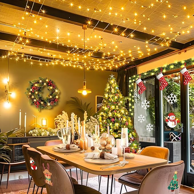 SAUIRS 197FT 500 LED Christmas Lights Outdoor String Lights with 8 Modes Timer Waterproof Fairy Light Plug in for Outside Indoor Party Xmas Palm Tree Yard Wedding Decorations(Warm White)