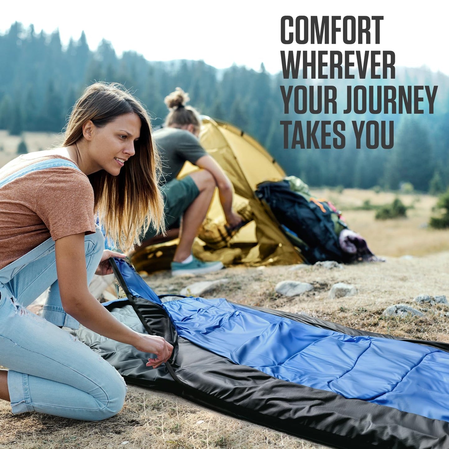 VENTURE 4TH 3-Season XXL Backpacking Sleeping Bag, Camping Sleeping Bags for Adults & Kids - Lightweight, Comfortable, Water Resistant, Ideal for Hiking, Camping & Outdoor – Blue/Black