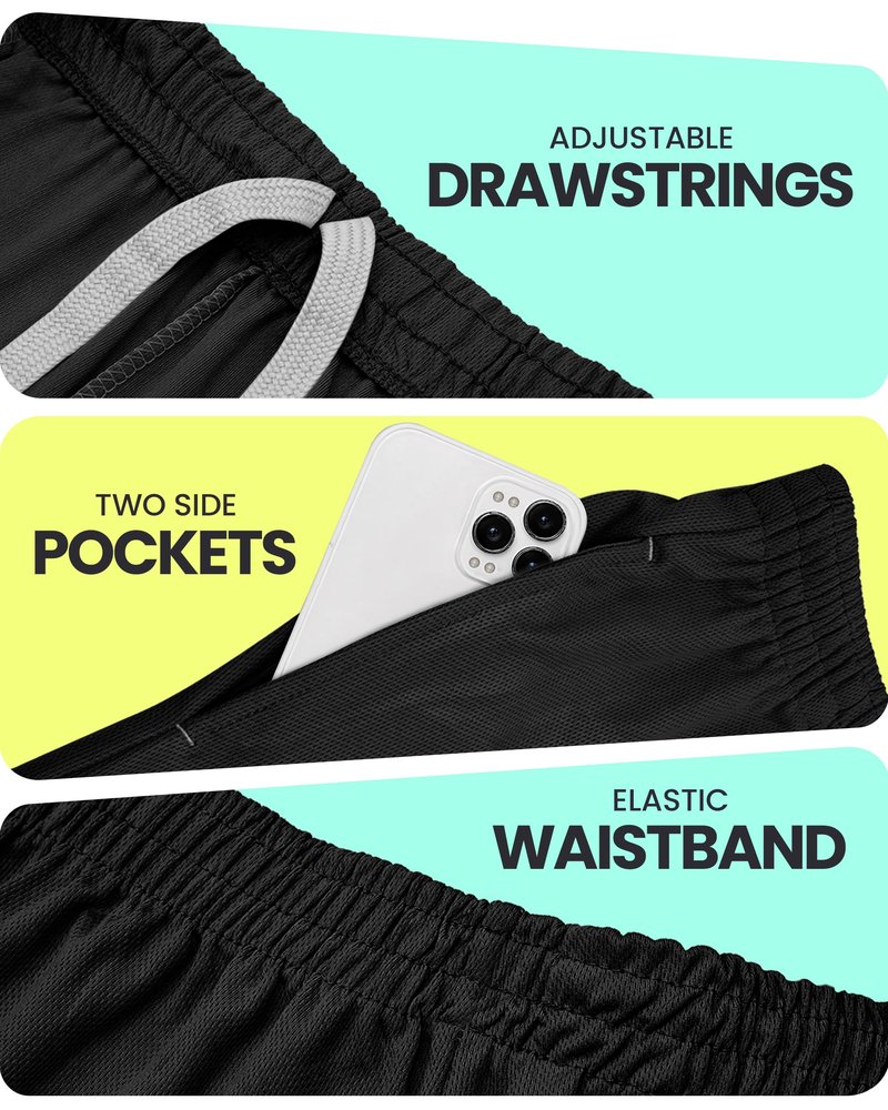 NY Threads Men's Athletic Shorts Quick Dry Loose-Fit Lightweight Running Workout Gym Shorts with Pockets, X-Large, Black