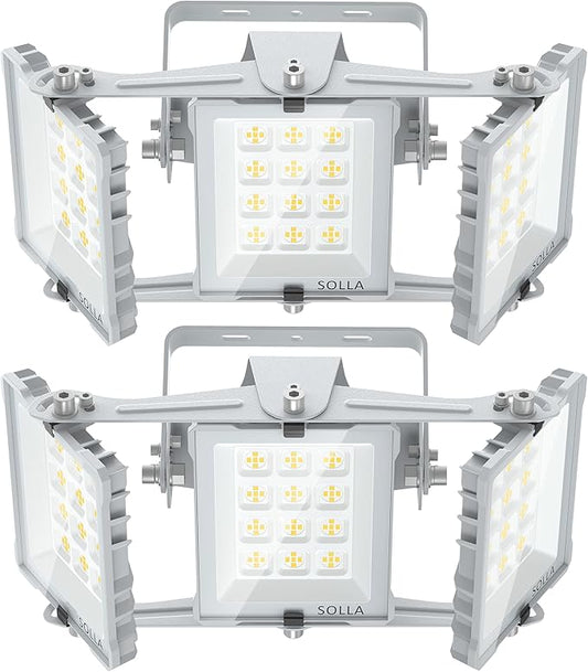 150W 2 Pack LED Flood Light Outdoor, 15000LM Super Bright Stadium Lights, 6000K Daylight White, IP66 Waterproof, 3 Heads Adjustable Outdoor Floodlight for Yards, Arena, Street, Garden