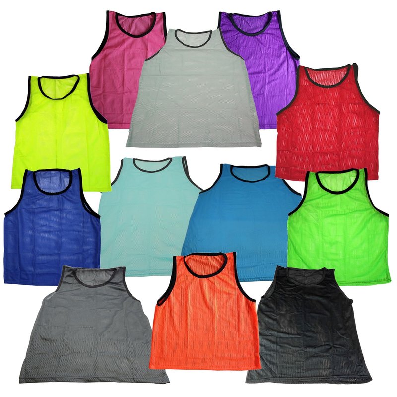 BlueDot Trading 12 Adult Mens Womans Unisex Sports Pinnie Scrimmage Training Vest, Nylon Mesh for Team Practice - For Soccer, Field Hockey, Lacrosse, Football, Basketball, COLOR: Red (12 Pack)