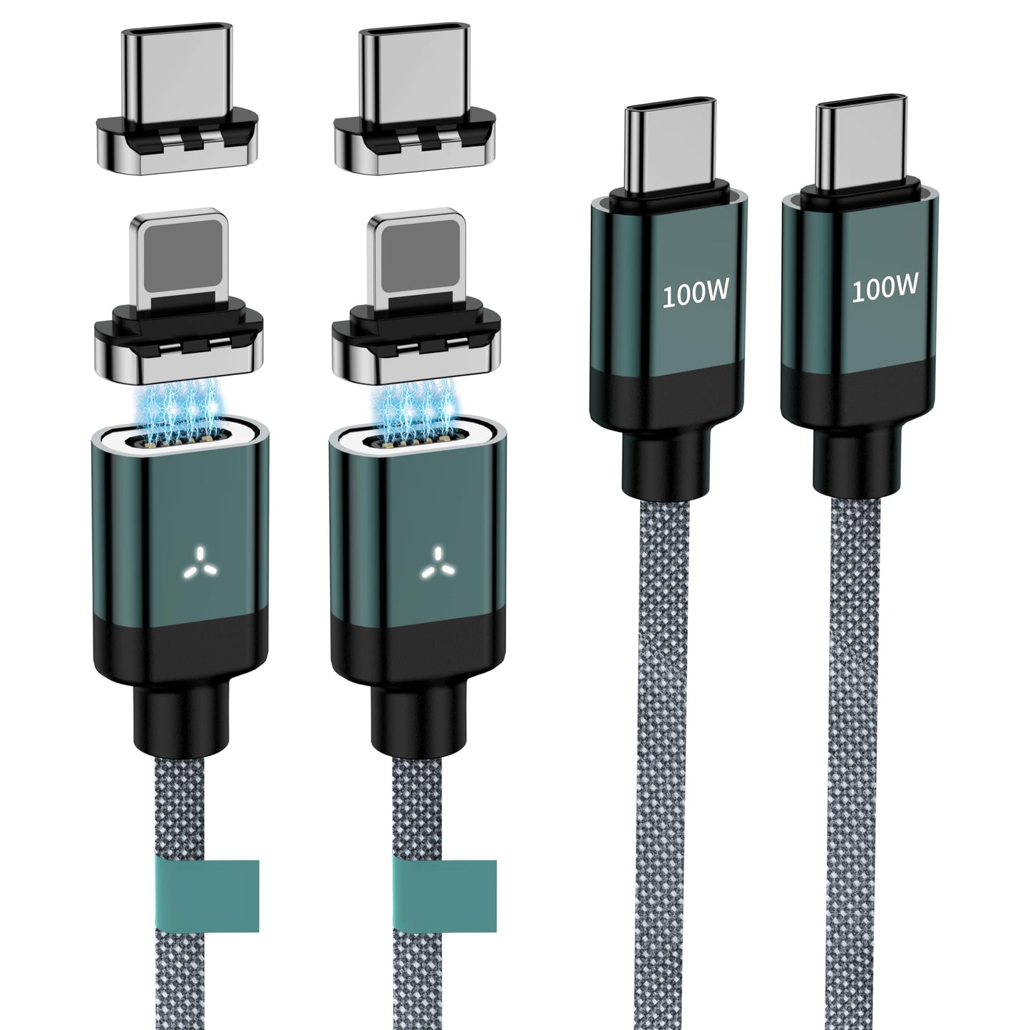 100W 2 in 1 Magnetic USB C Charging Cable [2-Pack, 4/6.6FT] 480Mbps Data Transfer, 5A C to C Cable Fast Charging for iPhone 16/15/14/13 Pro Max, MacBook Pro,iPad,Galaxy S22,Pixel