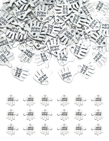 JIALEEY 100PCS Hand Shaped Charms Hand Made Tag Signs Charms Carved Silver Tone for Fashionable Jewelry Making Charms Findings Crafting Sewing