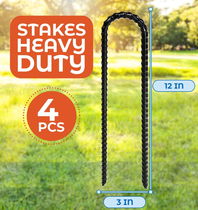 Happin® 12 Inch Trampoline Anchors, Trampoline Stakes, Ground Stakes Heavy Duty, Ground Anchors Screw in, Trampolines Accessories, Tent Anchors, Yard Spikes, Galvanized Steel (4 Pack, Black)