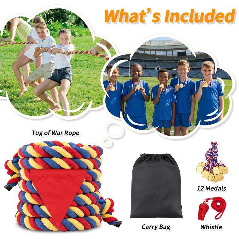 HOKINETY Tug of War Rope for Kids & Adults - 20ft Soft Cotton Outdoor Pulling Rope with Flag for Team Building Activities Field Day Family Reunions Birthday Parties Camping Games
