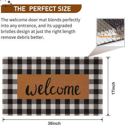 UINI Welcome Mat Outdoor Indoor Door Mats, Heavy Duty Buffalo Plaid Welcome Front Door Mat, Non Slip Durable Entrance Rugs for Outside Entry, Porch, Resist Dirt, 17"x 30"