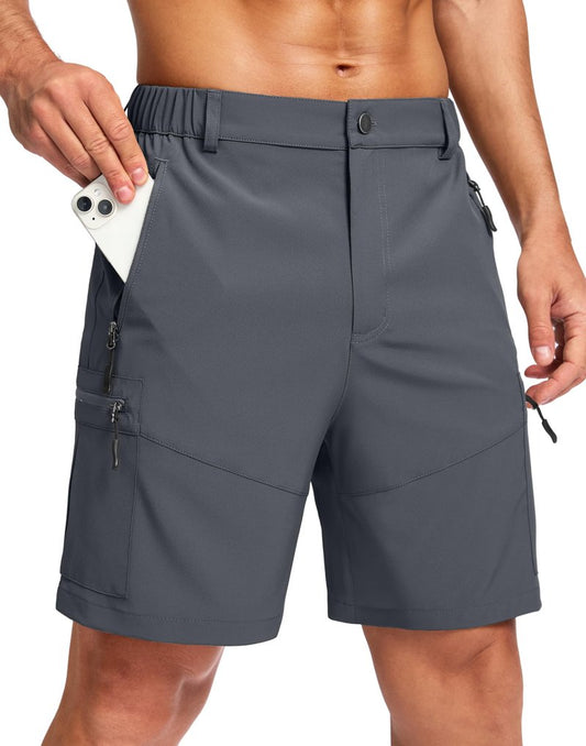 Pudolla Men's Hiking Cargo Shorts Lightweight 7" Travel Casual Shorts for Men Golf Work Outdoor with 5 Zipper Pockets(Deep Grey X-Large)