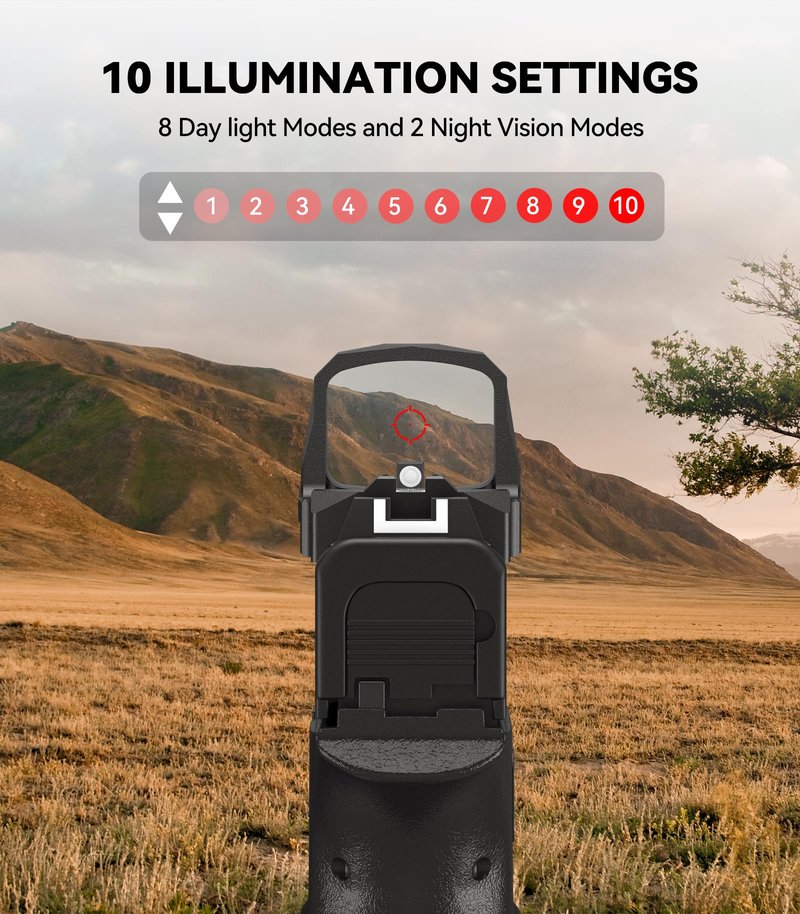 VOTATU PMD505-R Micro Red Dot for RMS/RMSc Footprint, Multiple Reticle Reflex Sight with Picatinny Mount - Shake Awake Optic for Pistol - 2 MOA Dot 46 MOA Circle