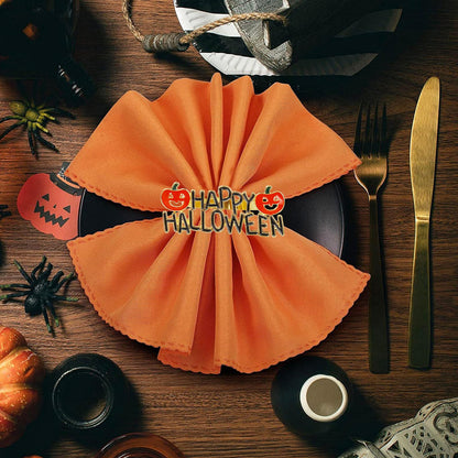 Getfitsoo Halloween Napkin Rings Set of 6, Happy Words With Orange Pumpkin Holders, Gold Metal Buckles for Party Decorations, Home Kitchen Dinner Table Setting