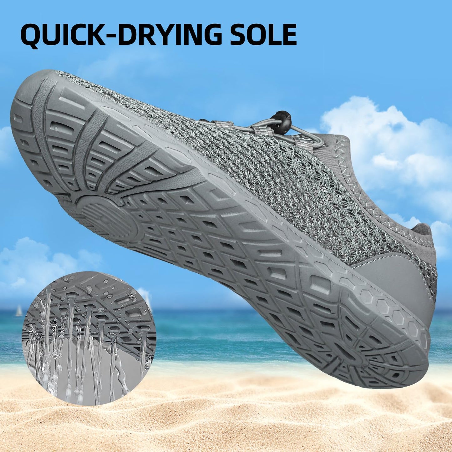 DOUSSPRT Men's Water Shoes Quick Drying Sports Aqua Shoes AllDarkgrey Size 8.5