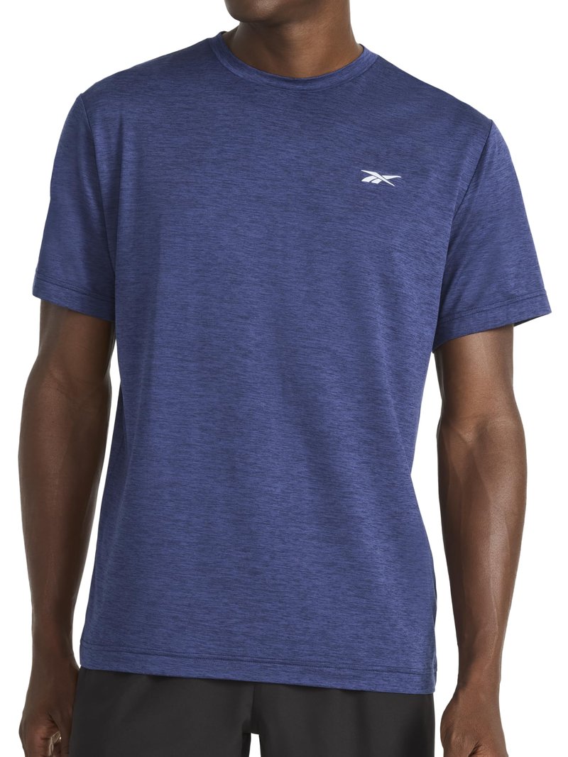Reebok Men’s Strike Short Sleeve Crewneck T-Shirt, Standard Fit, Lightweight Stretch Poly Jersey Fabric, Navy Heather, Large