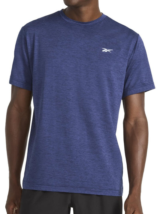 Reebok Men’s Strike Short Sleeve Crewneck T-Shirt, Standard Fit, Lightweight Stretch Poly Jersey Fabric, Navy Heather, Large