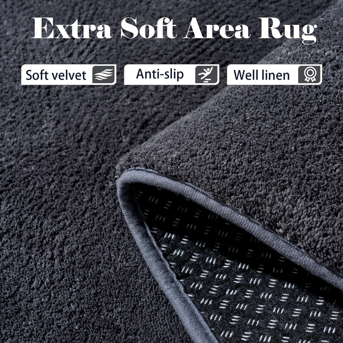 QDUIDU Large Area Rugs for Bedroom Living Room - 4x6 Feet Ultra Soft Dark Grey Rug Thickened with Memory-Foam, Solid Modern Minimalist Carpets for Home Decor, Non-Slip and Comfy Nursery Room Rugs