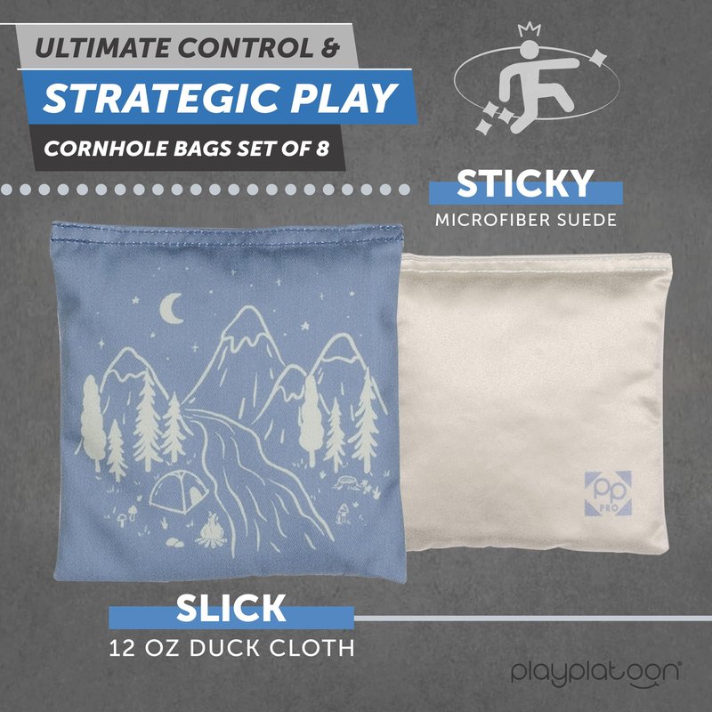 Play Platoon Professional Cornhole Bags Set of 8 - Regulation All Weather Double Sided Pro Corn Hole Bags - Sticky Side/Slick Side for Pro Cornhole Game - Stone Blue/Light Jade Bigfoot