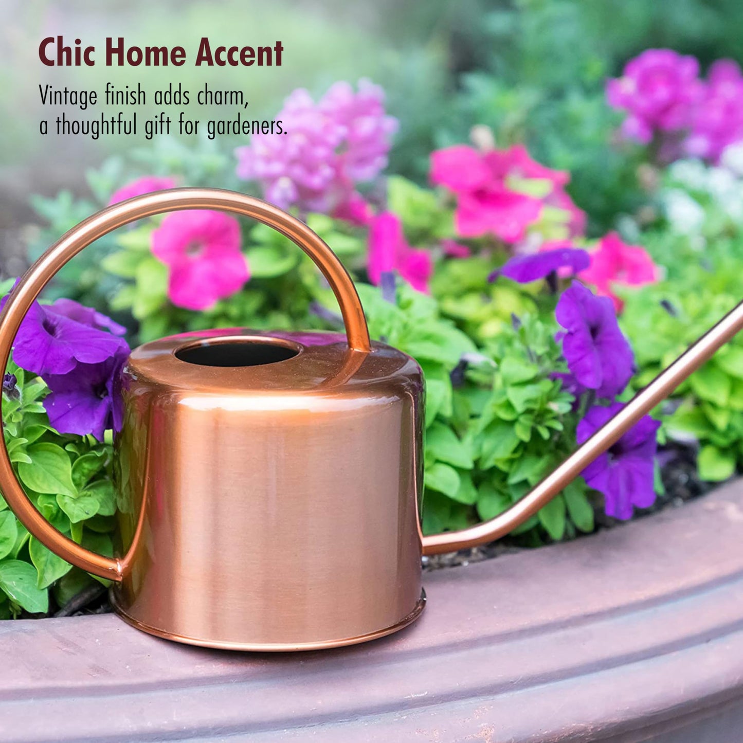 Homarden 60 oz Water Can Metal - Stainless Steel Watering Can with Long Spout for Outdoor and Indoor Plants - Small Watering Jug for Houseplants, Mini Plant Waterer - 5" x 15" x 8" - Copper
