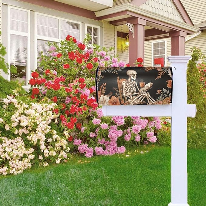 DADABULIU Mailbox Covers Skull Flower Book Boho Magnetic Letter Post Box Cover Standard Size 25.5 x 21 Inch Garden Yard Home Decorative