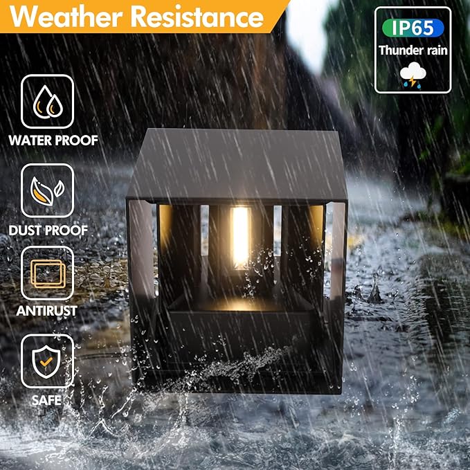 12W 2Pack Outdoor Wall Lights Exterior/Interior,LED Black Outdoor Wall Sconces Light Fixtures Modern,IP65 Waterproof Square Aluminum Wall Lamps, Up and Down Lights 6500K Cold Lights