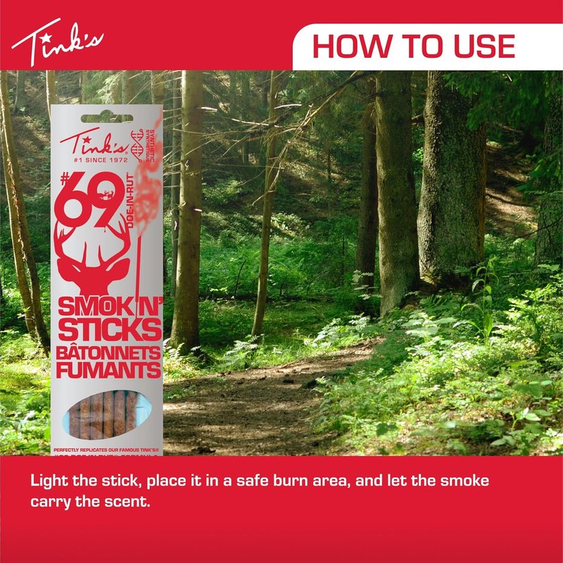 TINK'S Smokin’ Sticks Doe-in-Rut Lure - Long Lasting Estrous Urine | 6 Pack Hunting Accessory