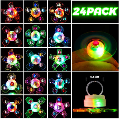 Mikulala 24 PCS LED Light Up Fidget Spinners Rings Halloween Party Favors for Kids 4-8 8-12 Goodie Treat Bag Stuffers Pinata,Birthday Gifts Goodie Bag Stuffers,Glow in The Dark Party Supplies