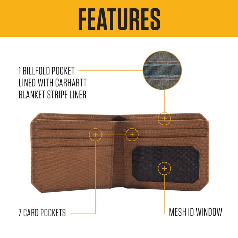 Carhartt Mens 700D Nylon Duck Wallets, RFID-Blocking W/Trifold and Front Pocket Options, Black (Bifold)