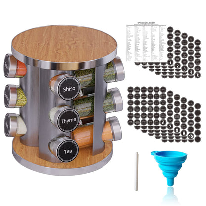 Revolving Spice Rack Set with 20 Spice Jars, Kitchen Spice Tower Organizer for Countertop or Cabinet -- Carousel Storage Includes 386 Spice Labels -- Desktop Rotating Seasoning Organizer