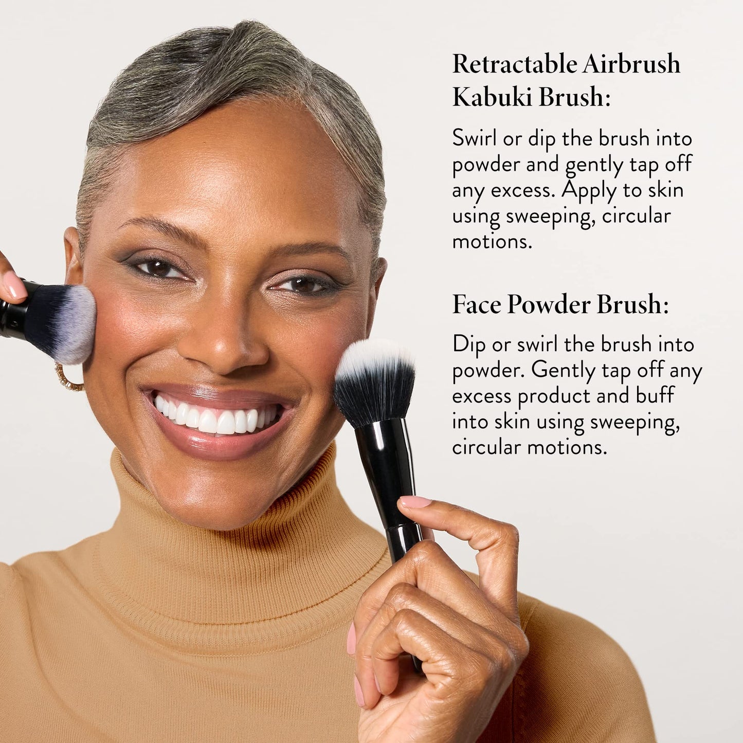 LAURA GELLER NEW YORK Retractable Black Kabuki Brush for Liquid, Cream and Powder Face Makeup With Aluminum Handle