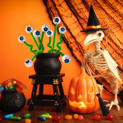 Sggvecsy 15 Pcs Artificial Halloween Eyeball Picks Faux Stem Floral Branches Green Decorative for Flower Arrangemant Table Centerpiece Halloween DIY Crafts Festival Home Decoration