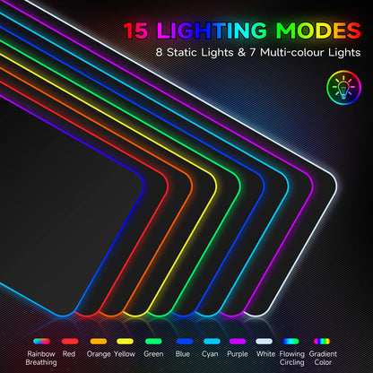 Hcman RGB Gaming Mouse Mat Pad, Large Thick (800×300×4mm) XXXL Extended Led Mousepad with Non-Slip Rubber Base, Soft Computer Keyboard Mice Mat for Macbook, PC, Laptop, Desk - Black