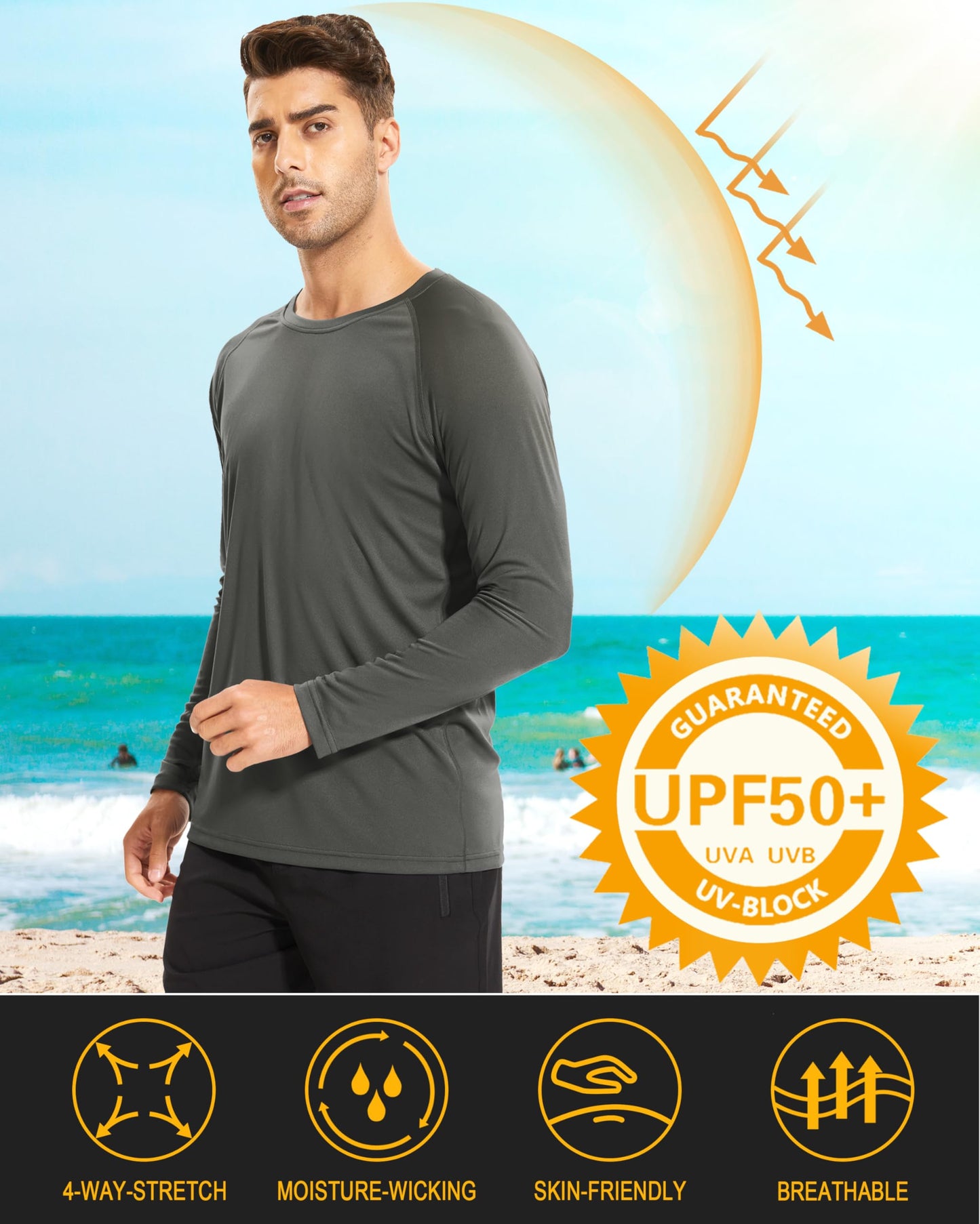 MAGCOMSEN Shirts for Men Long Sleeve Workout Gym Athletic UV Sun Running Fishing Rashguard Hiking Swim SPF 50 Shirts Dark Grey