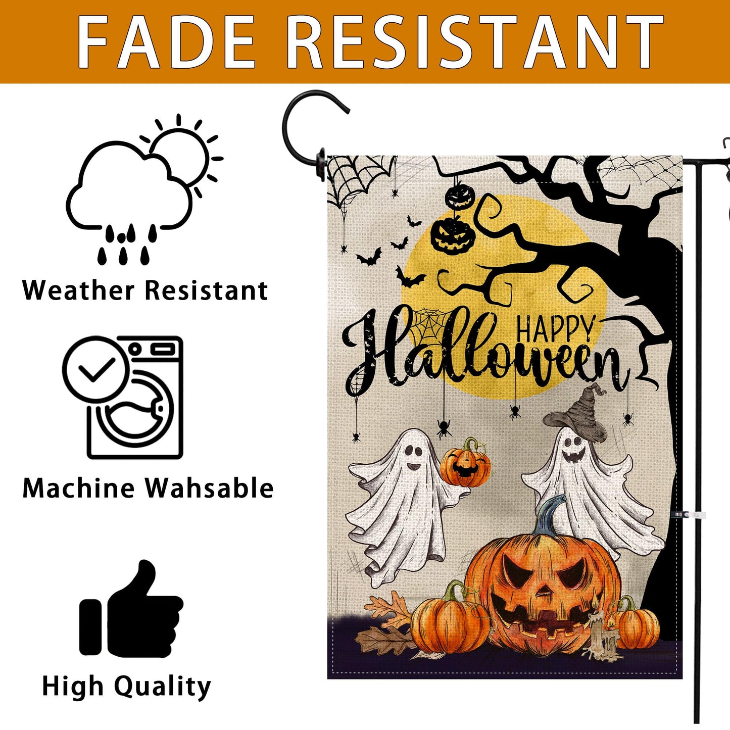 Hexagram Halloween Garden Flag, Halloween Flag 28 X 40 Double Sided, Ghost Happy Garden Pumpkin Flags For Outside Home Decor