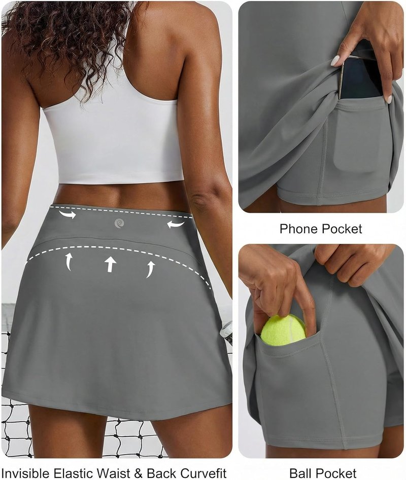 Women’s Tennis Skirt - Stretchy Athletic Golf Skort with 2 Pockets | Invisible Elastic Waist for Pickleball Workout
