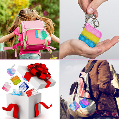 30 Pcs Mini Pop Bubble Fidget Toys, Silicone Keychain Small Pop Bulk for Party Favors, Classroom Prizes, Reliever Hand Toy Goodie Bag Stuffers Halloween Christmas Birthday Gifts for Kids Students