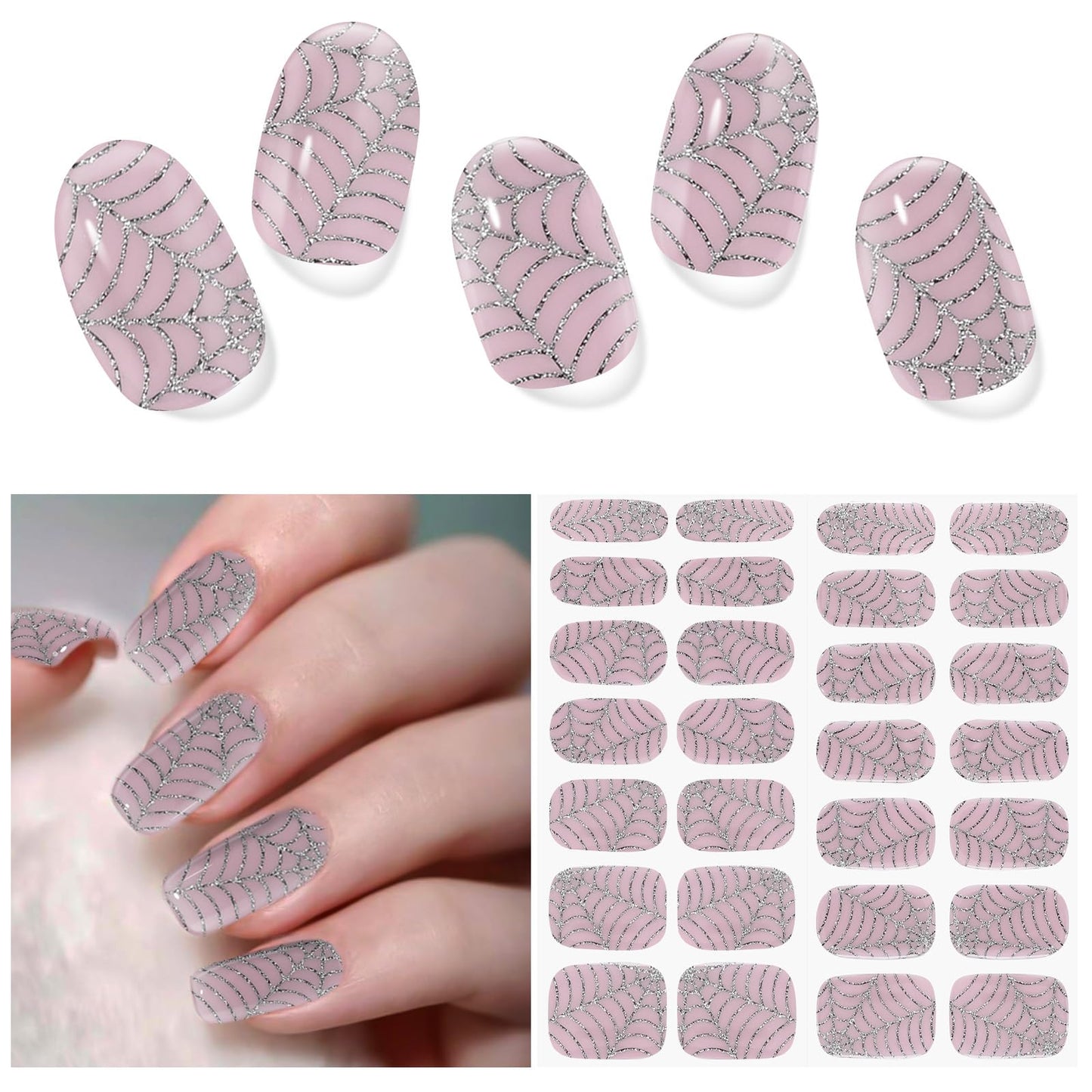 DUKASOU Semi Cured Gel Nail Strips | 28 pcs Gel Nails Strips Halloween Work with Any UV Lamps, Long Lasting UV Nail Stickers for Women DIY Nails Wraps (Spider Web)