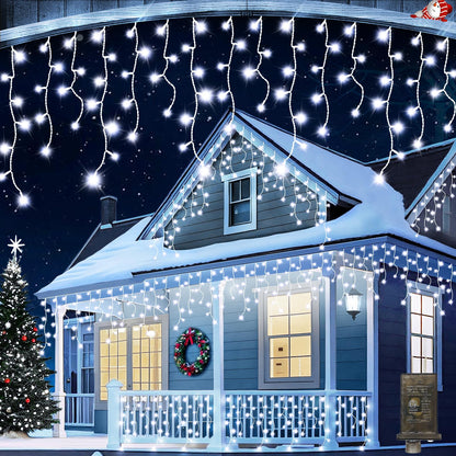 JXLEDAYY Christmas Lights Super Long 1280 LED 131 FT LED String Lights with 240 Drops Plug in 8 Modes Christmas Decoration for Holiday Wedding Party Bedroom Garden Patio Outdoor Indoor (Cool White)