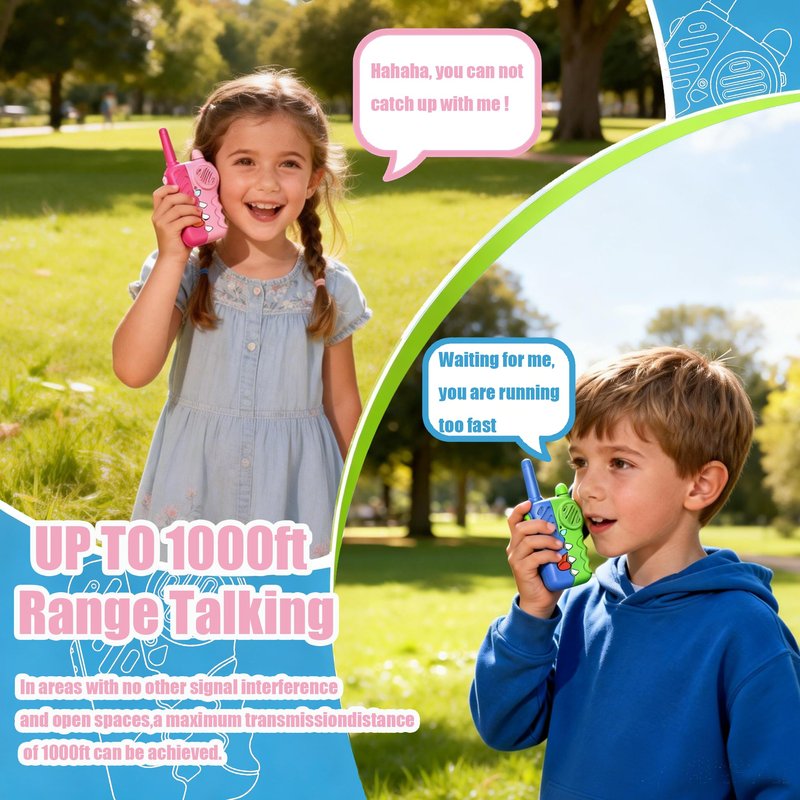 Gaswei W1 Walkie Talkies for Kids, Toys for 3-12 Years Old Girls Boys,Single Channel Kids Walkie Talkies with Flashlight Lanyard - 1000ft Long Range for Outdoor/Camping/Hiking (2-Pack)