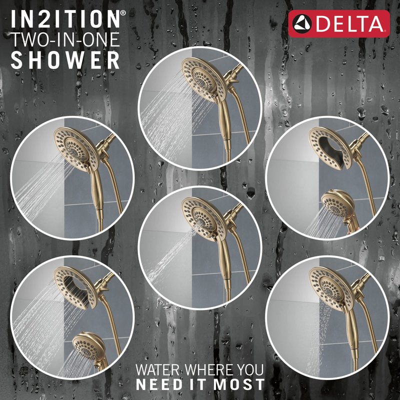 Delta Saylor 17 Series Brushed Gold Dual-Function Shower Faucet Set with In2ition 2-in-1 Dual Shower Head with HandHeld Spray Combo, Valve Trim Kit, Champagne Bronze T17235-CZ-I (Valve Not Included)