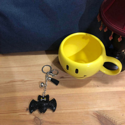 Popfizzy Bling Black Bat Halloween Keychain for Women and Girls, Spooky Halloween Gifts, Rhinestone Purse Charms, Goth Gifts