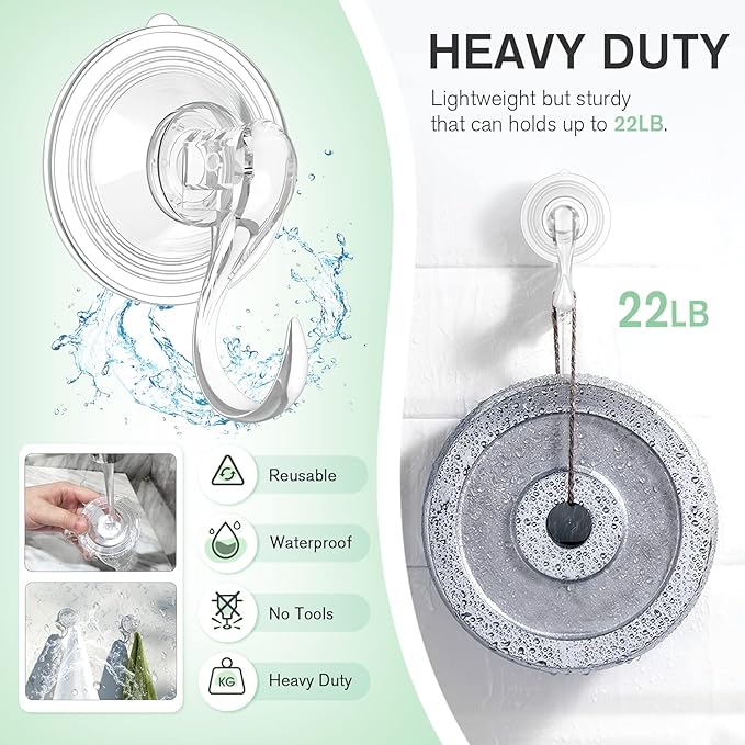 VIS'V Wreath Hanger, Large Suction Cup Wreath Hooks with Wipes, Heavy Duty, 22 LB Capacity, Removable and Reusable, Clear, 8 Pcs
