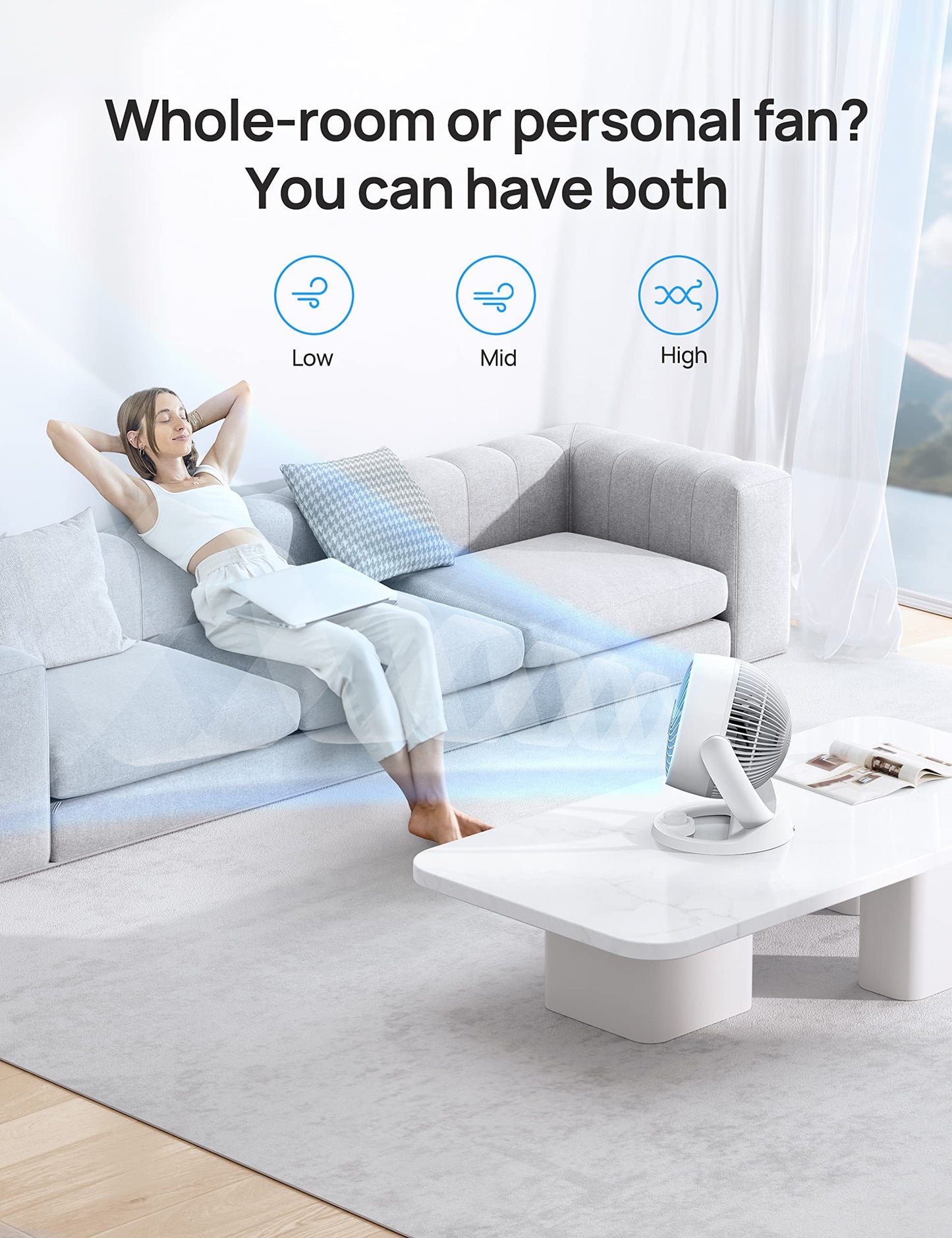 Dreo Fan for Bedroom, 12 Inches, 70ft Powerful Airflow, 28db Quiet Table Air Circulator Fans for Whole Room, 120° Adjustable Tilt, 3 Speeds, Desktop Fan for Home, Office, Kitchen