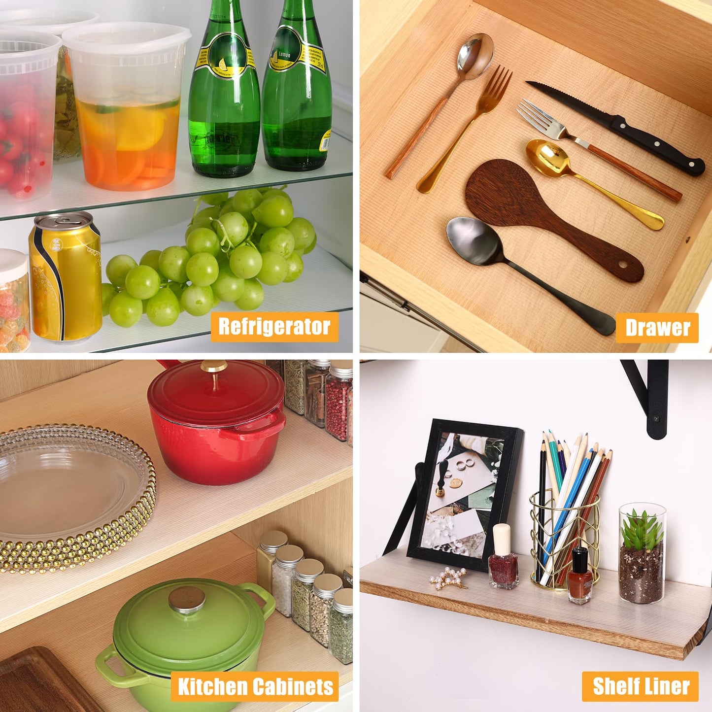 BAKHUK 4 Rolls Shelf Liner, 12 Inch x 25 FT Cabinet Liners for Shelves Non Slip, Non Adhesive Drawer Liner Waterproof, Clear Ribbed Washable Refrigerator Liners Fridge Mats for Kitchen Pantry