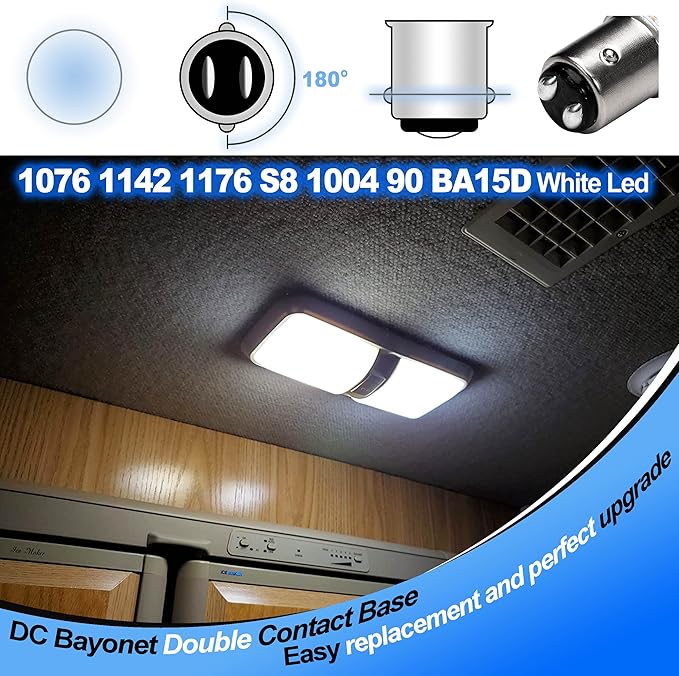 12V BA15D 1076 1142 1176 S8 LED Bulb, 5 Watt 6000K Bright White, Double Contact/DC Bayonet Base, AC/DC12-24 Volt for RV Camper Trailer Boat Trunk Interior Lights(Pack of 3)