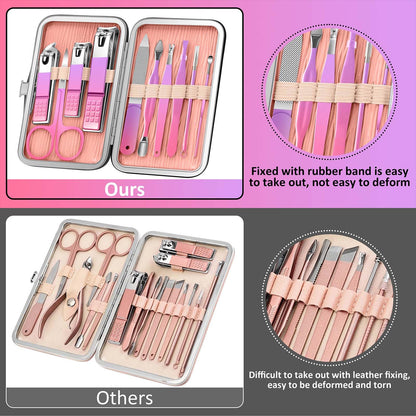 BLESWIN 10-Piece Nail Care Kit, Professional Manicure Set with Green Leather Case, Ideal for Women & Men