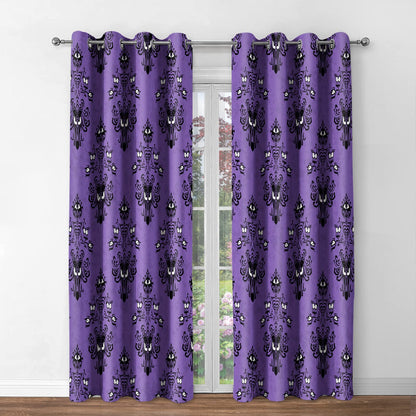 Jekeno Halloween Blackout Curtains Horror Spooky Drapes Haunted House Mansion Decor Home Bedroom Living Room Darkening Purple Grommet Window Drapes 2 Panel Set, 52"x84"