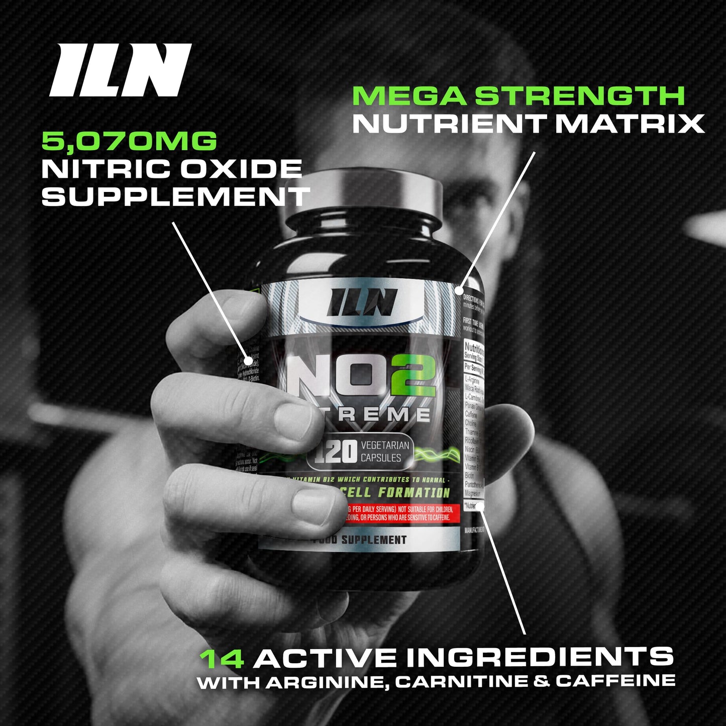 NO2 Xtreme – High Strength 5,070mg Nitric Oxide Supplements for Men & Women – Nitric Oxide Booster Pre Workout Tablets with L Arginine (120 Vegetarian Capsules)