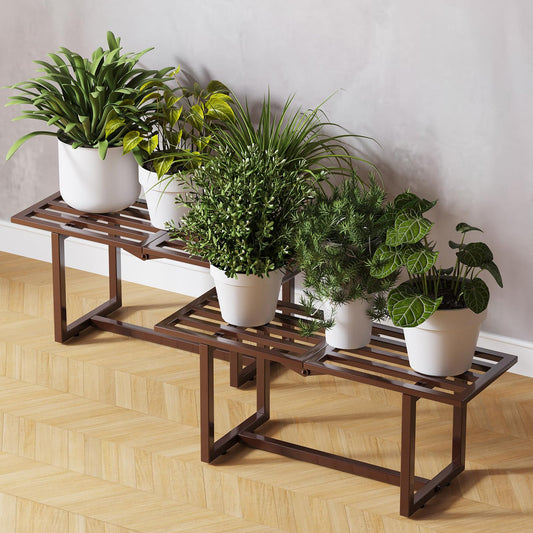 Rioneta 2-Pack Elegant Mid-Century Modern Metal Tiered Plant Stand Robust 330 lbs Capacity Versatile Indoor Outdoor Display for Living Room, Patio & Balcony Coffee