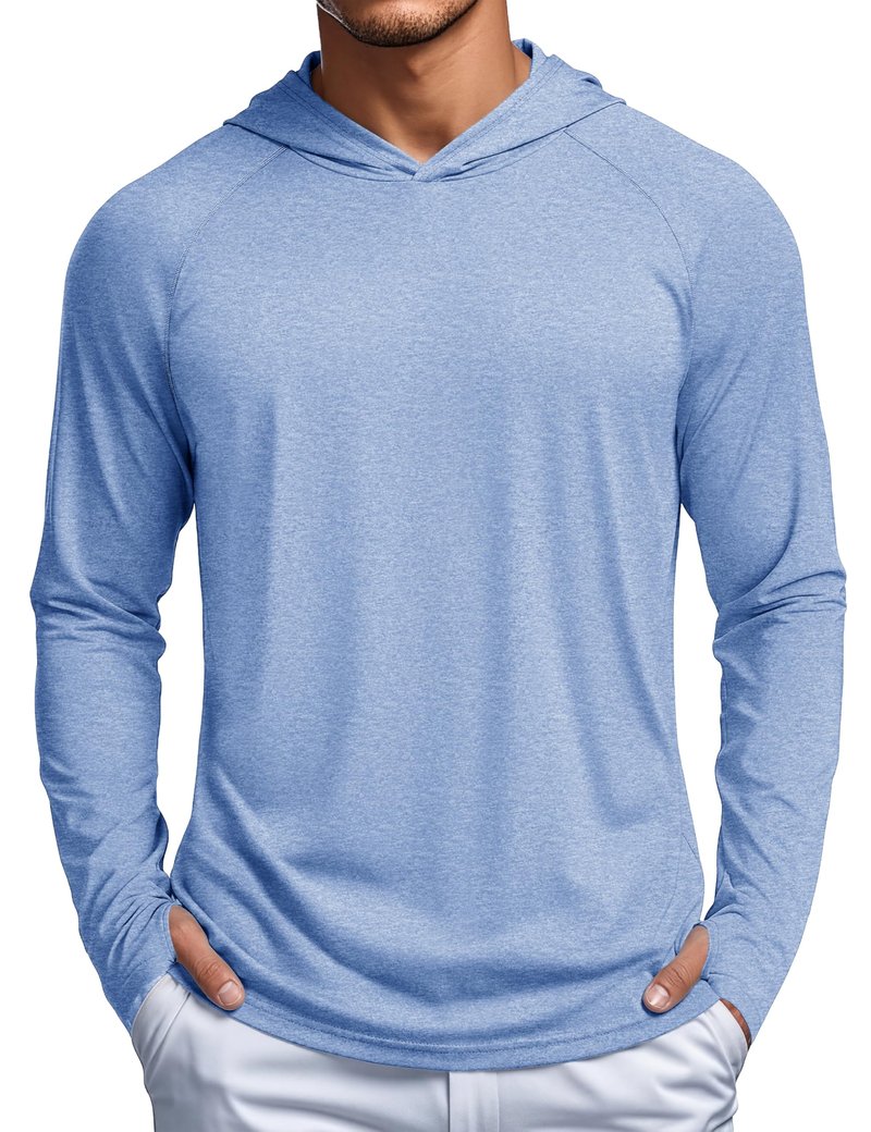 MAGCOMSEN Mens Long Sleeve Sun Hoodie Lightweight UPF 50+ Sun Protection Rash Guard Quick Dry Athletic Swim Water Shirts Light Blue, XL