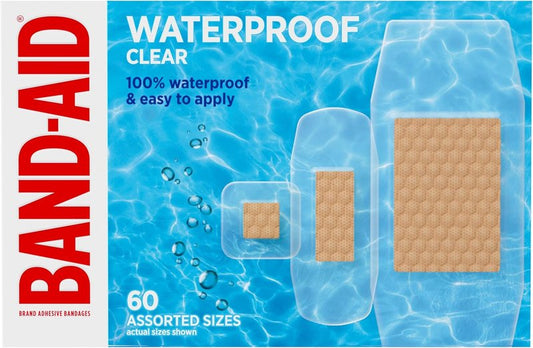 Clear Waterproof Adhesive Bandages - 100% Waterproof Protection for Cuts & Scrapes | Comfort Pad, 60 Count