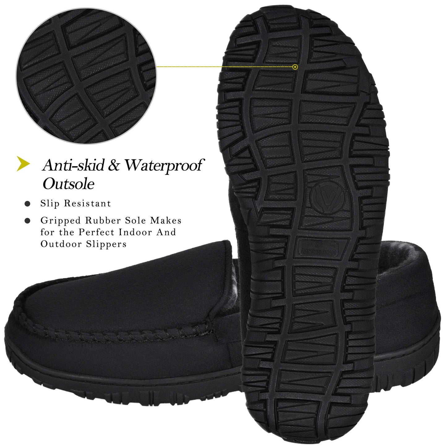 MIXIN Slippers for Men Moccasin House Shoes with Comfortable Memory Foam Size 9 Black